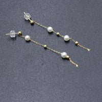 55mmLong style Fresh Water Pearl Dangle Earring 4-6mm White 18k Gold