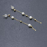 55mmLong style Fresh Water Pearl Dangle Earring 4-6mm White 18k Gold