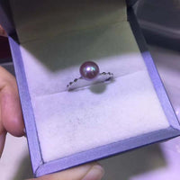 sterling silver round freshwater pearls ring 7-8mm white pink purple pearl jewelry elastic style