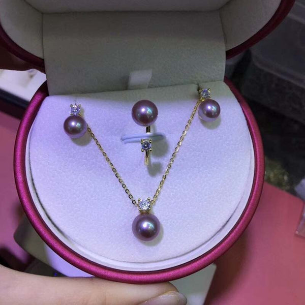 Sterling silver PEARLS set round freshwater pearl pendant &  earring ring 7-8mm