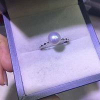 sterling silver round freshwater pearls ring 7-8mm white pink purple pearl jewelry elastic style