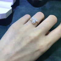 Gorgeous mix style round pearl rings 18k gold women's jewelry