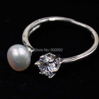 10 PCS Elegant Genuine Freshwater Pearl Rings Shiny Rhinestone Women's Jewelry