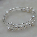 Newly handmade white freshwater pearl circle bracelet 7-8mm free shipping