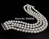 7.5" 4strands 6-7mm white freshwater pearl bracelet free shipping