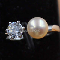 10 PCS Elegant Genuine Freshwater Pearl Rings Shiny Rhinestone Women's Jewelry