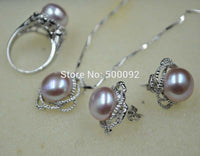 ELEISPL JEWELRY 1 set 11.5-12mm white pink purple black freshwater pearl necklace ring earring