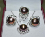 ELEISPL JEWELRY 1 set 11.5-12mm white pink purple black freshwater pearl necklace ring earring