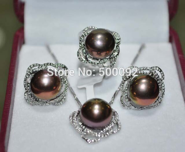 ELEISPL JEWELRY 1 set 11.5-12mm white pink purple black freshwater pearl necklace ring earring