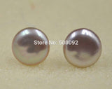 10 Pairs Fine 11-12mm Natural Freshwater Pearl Coin Earring Studs 925