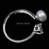 10 PCS Elegant Genuine Freshwater Pearl Rings Shiny Rhinestone Women's Jewelry