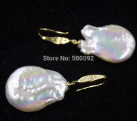 Shiny Similar Baroque 20-21mm cultured pearl dangle earring 925 sterling silver hook