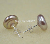 10 Pairs Fine 11-12mm Natural Freshwater Pearl Coin Earring Studs 925