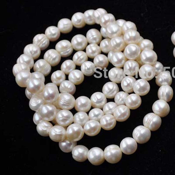 Natural 9mm white real freshwater pearl bracelet elastic