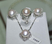 ELEISPL JEWELRY 1 set 11.5-12mm white pink purple black freshwater pearl necklace ring earring