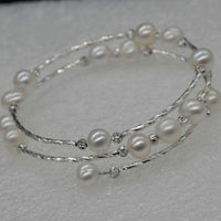 Newly handmade white freshwater pearl circle bracelet 7-8mm free shipping