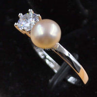 10 PCS Elegant Genuine Freshwater Pearl Rings Shiny Rhinestone Women's Jewelry