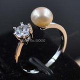 10 PCS Elegant Genuine Freshwater Pearl Rings Shiny Rhinestone Women's Jewelry