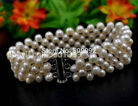 Genuine 5mm Handmade Cultured freshwater pearl bracelet free shipping