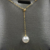 Top 8mm round sea water Akoya pearl pendant G18K Chain necklace wedding women;s jewelry