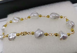 ELEISPL  14KGF 8-9mm Baroque White Pearl Golden Chain Bracelet 18-19cm #22010227