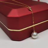 Top 8mm round sea water Akoya pearl pendant G18K Chain necklace wedding women;s jewelry