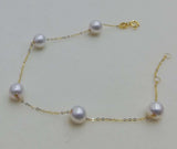 New AAA Natural round real pearl G18K gold  chain bracelet various style option girl's jewelry