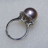 Big 13-13.5mm round Purple Freshwater Pearl ring sterling silver s925