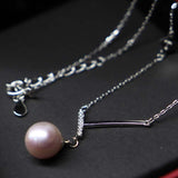 Sterling Silver 8.5mm Purple Fresh Water Pearl Pendant Chain Necklace