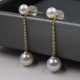 Newly AAA studs & dangle style AAA Round Fw Pearl women earring G18K with certificate