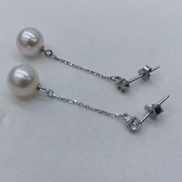 wholesale 10 pairs long earrings for women 8-9mm round freshwater pearls s925