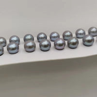 AAA Lots 7mm round gray genuine pearl half drilled loose pearls 20 pairs