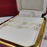 18K GOLD Chain & link necklace 5mm round FW pearl 45cm