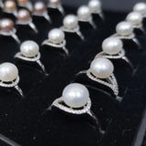 wholesale 36 pcs s925 sterling silver freshwater pearl rings adjust style