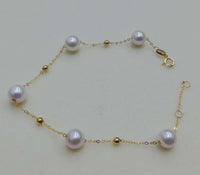 New AAA Natural round real pearl G18K gold  chain bracelet various style option girl's jewelry