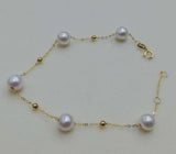 New AAA Natural round real pearl G18K gold  chain bracelet various style option girl's jewelry