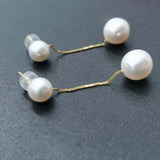 New Gold 18K 6mm 8mm Round FW Pearl Earring Studs&Dangle Women's Finest Jewelry 35mm