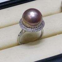 Big 13-13.5mm round Purple Freshwater Pearl ring sterling silver s925