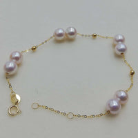 New AAA Natural round real pearl G18K gold  chain bracelet various style option girl's jewelry