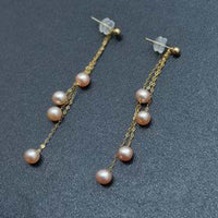 Small Fresh Water Pearl Dangle Earring 18K Solid Gold Finest JEWELLRY