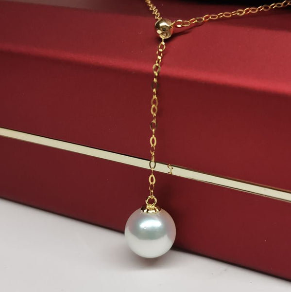 Top 8mm round sea water Akoya pearl pendant G18K Chain necklace wedding women;s jewelry