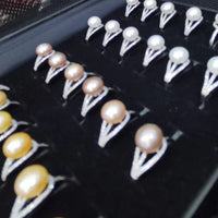 wholesale 36 pcs s925 sterling silver freshwater pearl rings adjust style