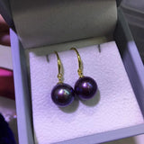 Sterling silver 10mm purple freshwateri pearls earring silver gold hook option