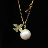 Gorgeous 8.5-9mm Round Pearl Pendant Sterling Silver Chain Necklace