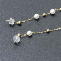 55mmLong style Fresh Water Pearl Dangle Earring 4-6mm White 18k Gold