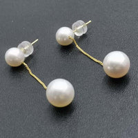 New Gold 18K 6mm 8mm Round FW Pearl Earring Studs&Dangle Women's Finest Jewelry 35mm