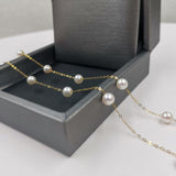 18K GOLD Chain & link necklace 5mm round FW pearl 45cm