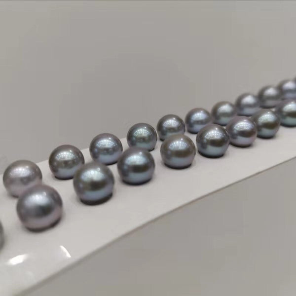 AAA Lots 7mm round gray genuine pearl half drilled loose pearls 20 pairs