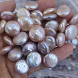 Luster coin freshwater pearls loose beads 14-15mm pink purple #500