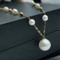 AAA 4-9mm Finest Round Pearl Jewelry G18K Necklace Chain Wedding Jewelry